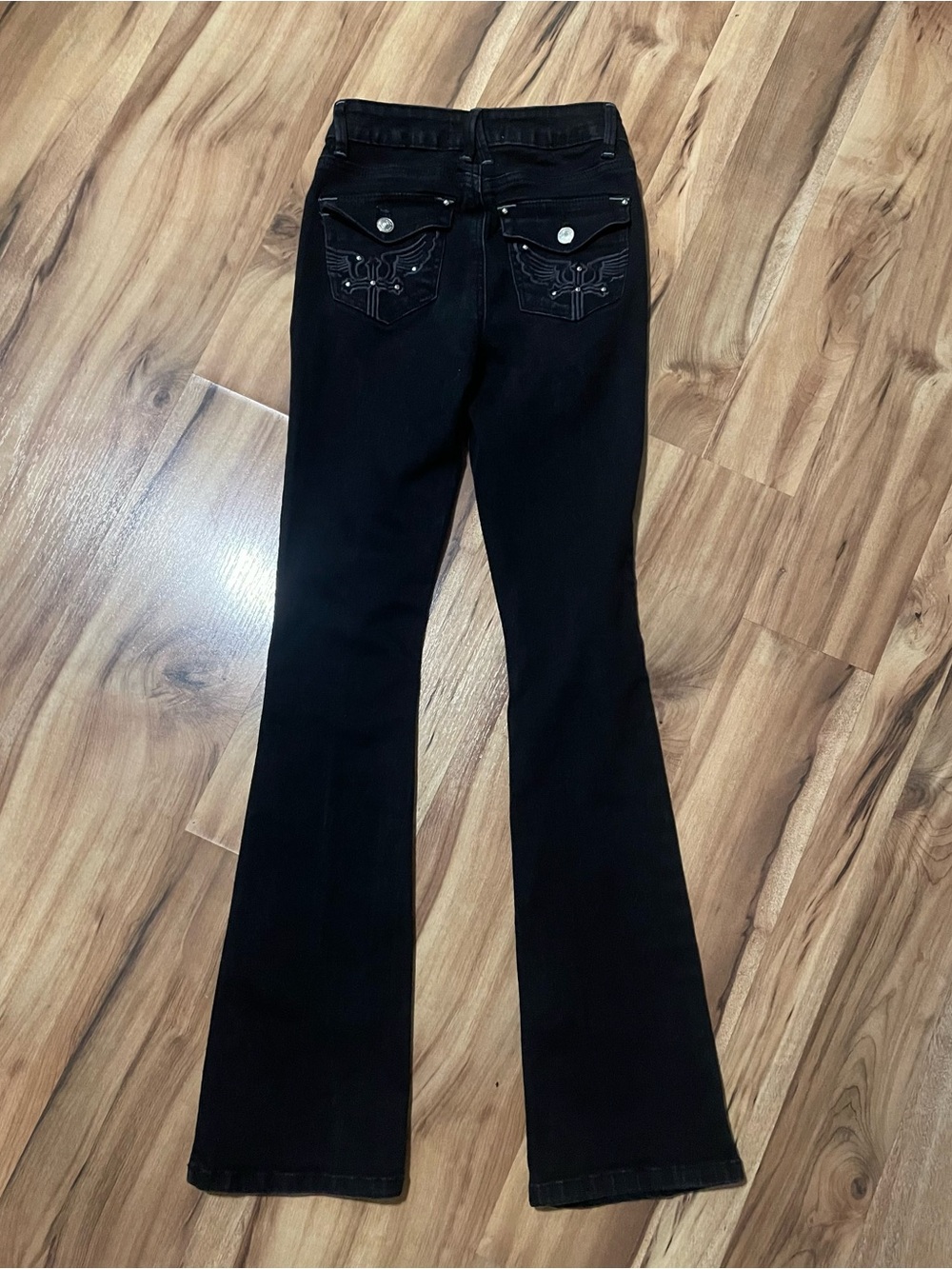 Thread Market Black Goth Cross Flare Jeans- Y2K Western Grunge Sz 1